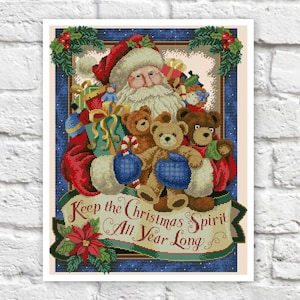 Patrón de punto de cruz de Papá Noel, arte colorido, gráfico de punto X para bricolaje, patrón de bordado, gráfico de bordado, descarga instantánea, diseño en PDF imprimible