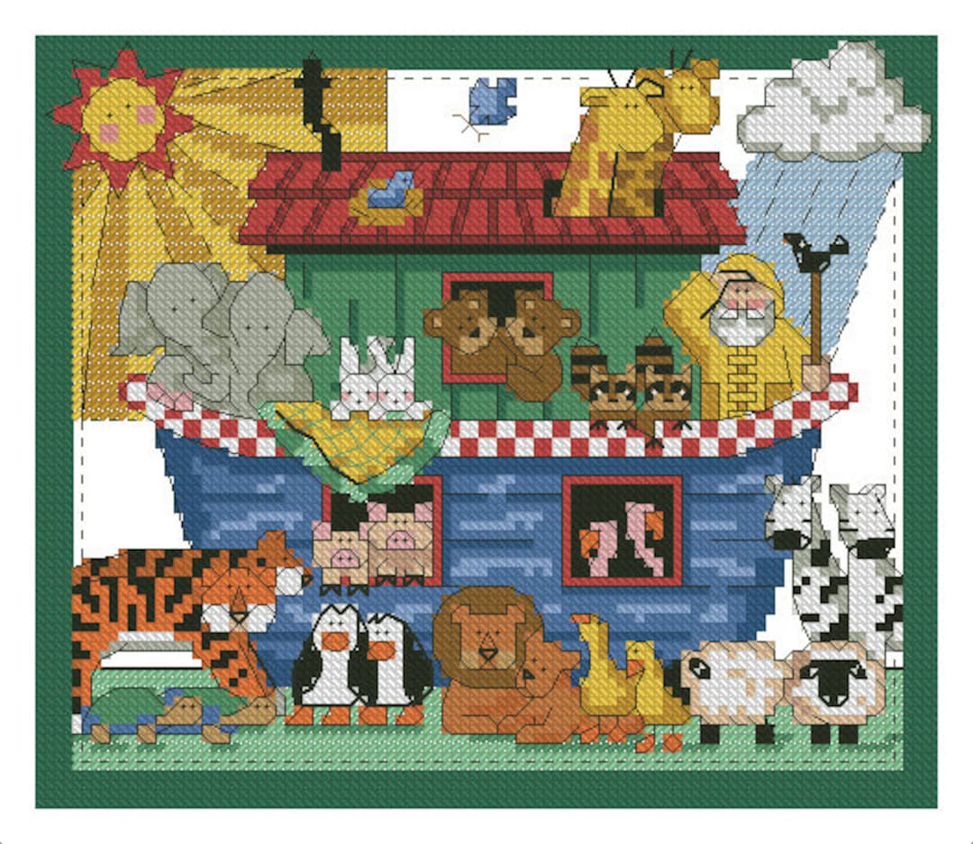 Noah's Ark Cross Stitch Pattern Colorful Art DIY X-stitch Chart