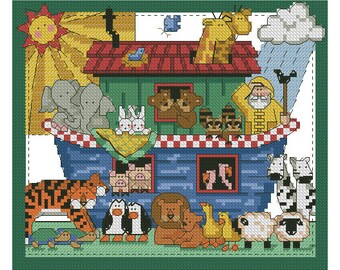 Noah's Ark Cross Stitch Pattern Colorful Art DIY X-stitch Chart Needlepoint Pattern Embroidery Chart Printable Instant Download PDF Design