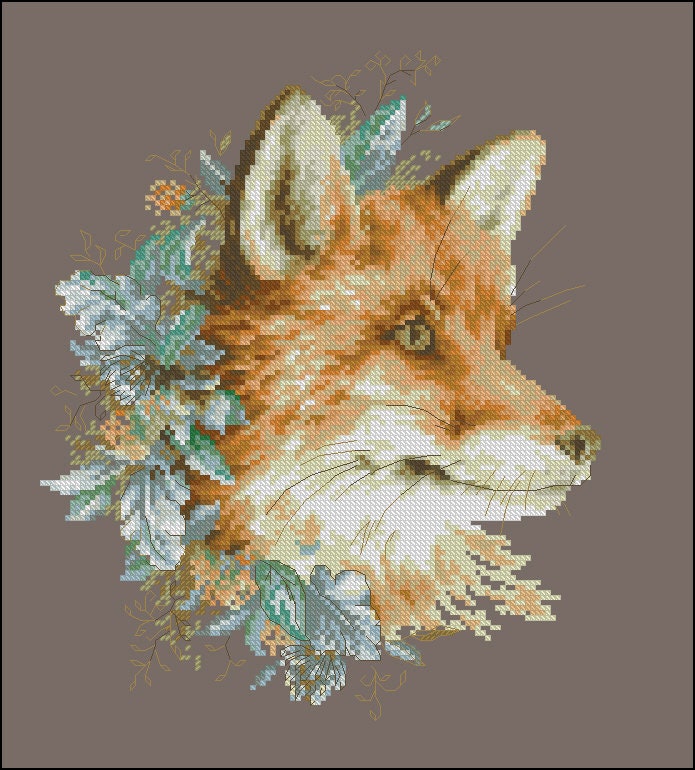 Fox Cross Stitch Pattern, Pillow Cross Stitch Counted PDF X-stitch ...