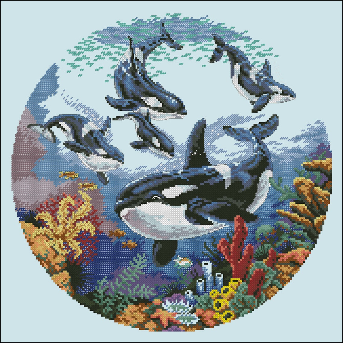 Sea Life Cross Stitch Pattern Colorful Art DIY X-stitch Chart ...