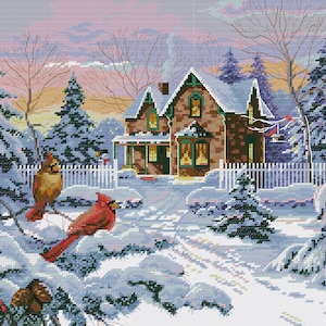 Christmas House Cross Stitch Pattern Colorful Art DIY X-stitch  Needlepoint Pattern Embroidery Chart Printable Instant Download PDF Design