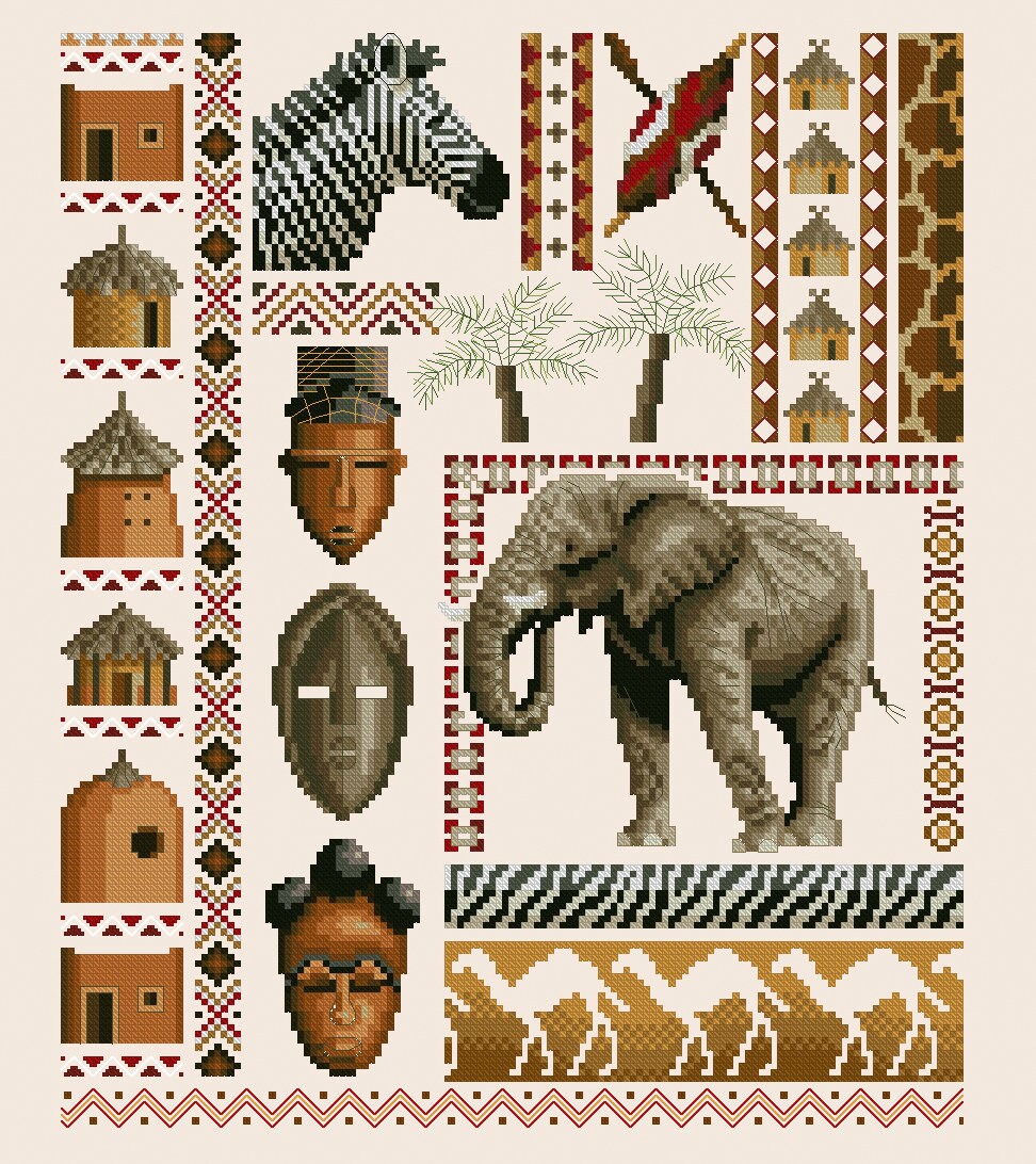 Animals Sampler Cross Stitch Pattern African Animals Cross Etsy