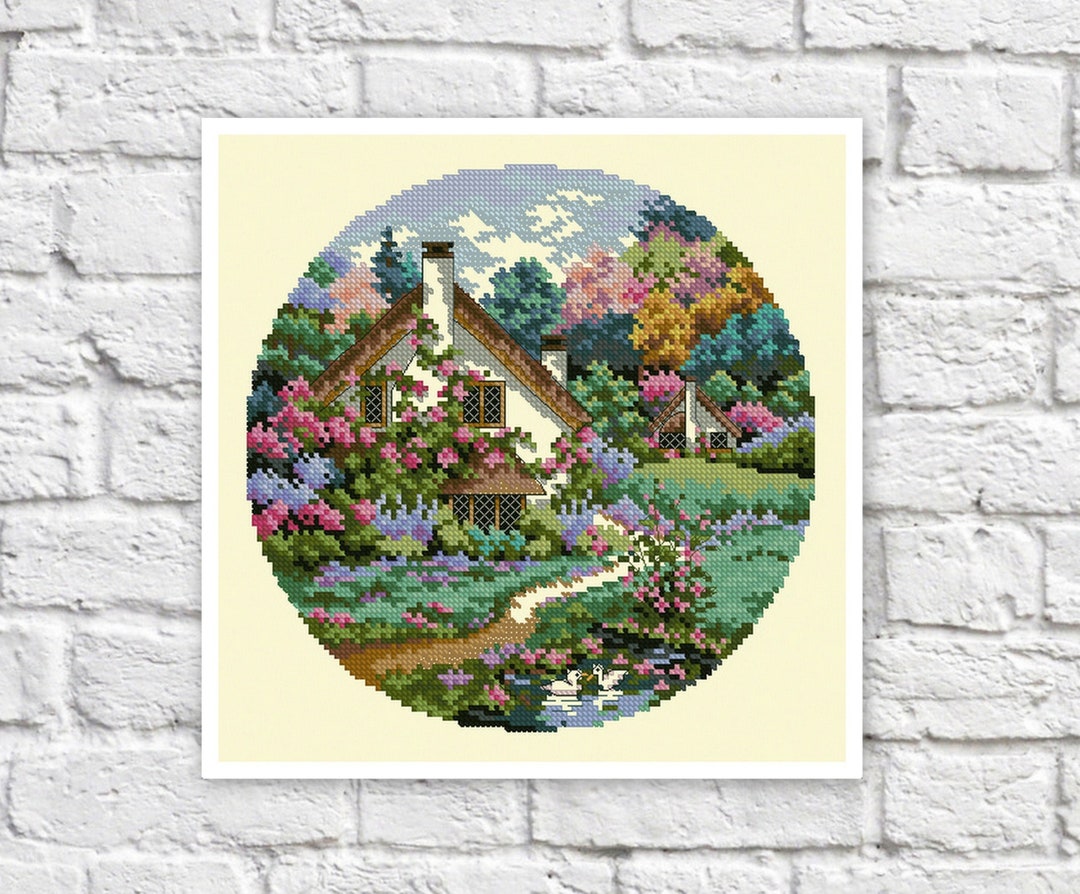 Spring Houses Cross Stitch Pattern Cottage Colorful Art DIY X-stitch ...