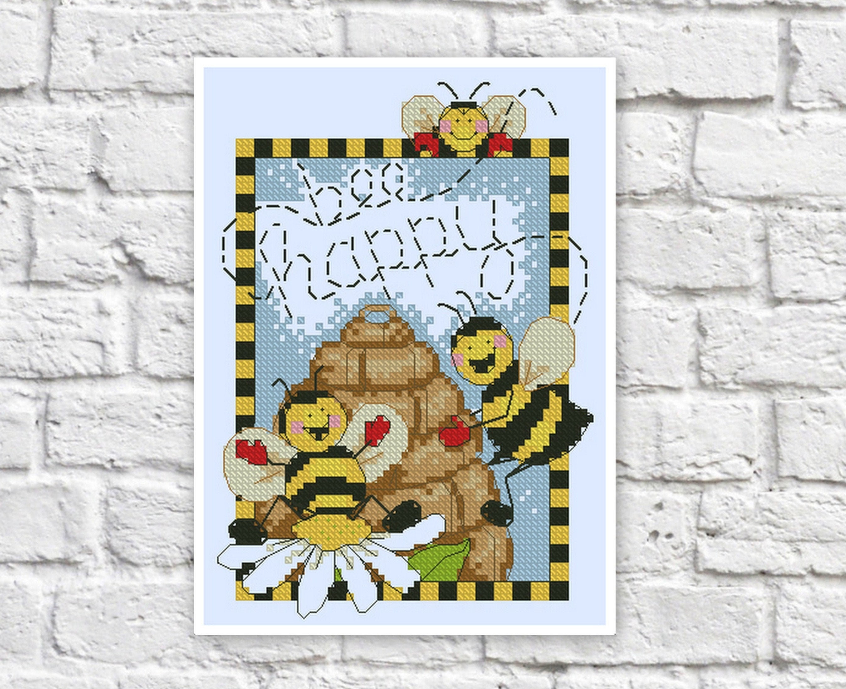 Honey Cross Stitch Pattern Bee Colorful Art DIY Xstitch Chart Etsy