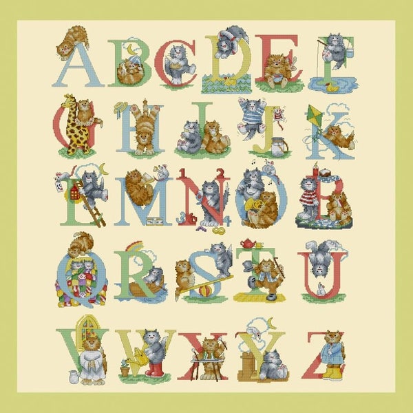 Lettres Point De Croix Motif Alphabet Point De Croix Monogramme Alphabet Sampler Alphabet Police Chats Drôles Compté Point De Croix X-point Graphique