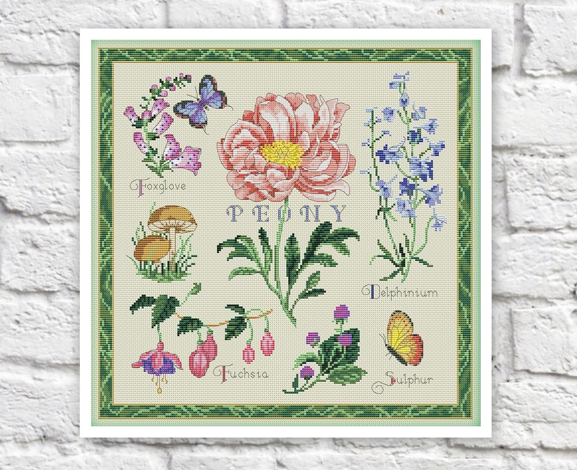 Flowers Sampler Cross Stitch Pattern Botanical Colorful Art DIY X