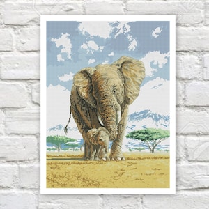 Elephants Cross Stitch Pattern Colorful Art DIY X-stitch  Needlepoint Pattern Embroidery Chart Printable Instant Download PDF Design