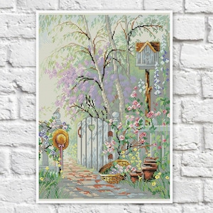 Garden Cross Stitch Pattern Colorful Art DIY X-stitch Chart Needlepoint Pattern Embroidery Chart Printable PDF Instant Download