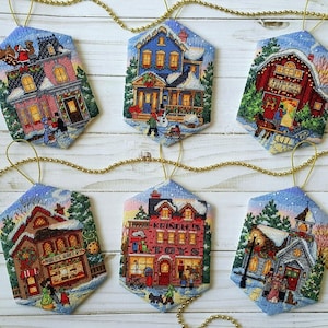 Christmas Houses Cross Stitch Pattern Colorful Art DIY X-stitch  Needlepoint Pattern Embroidery Chart Printable Instant Download PDF Design