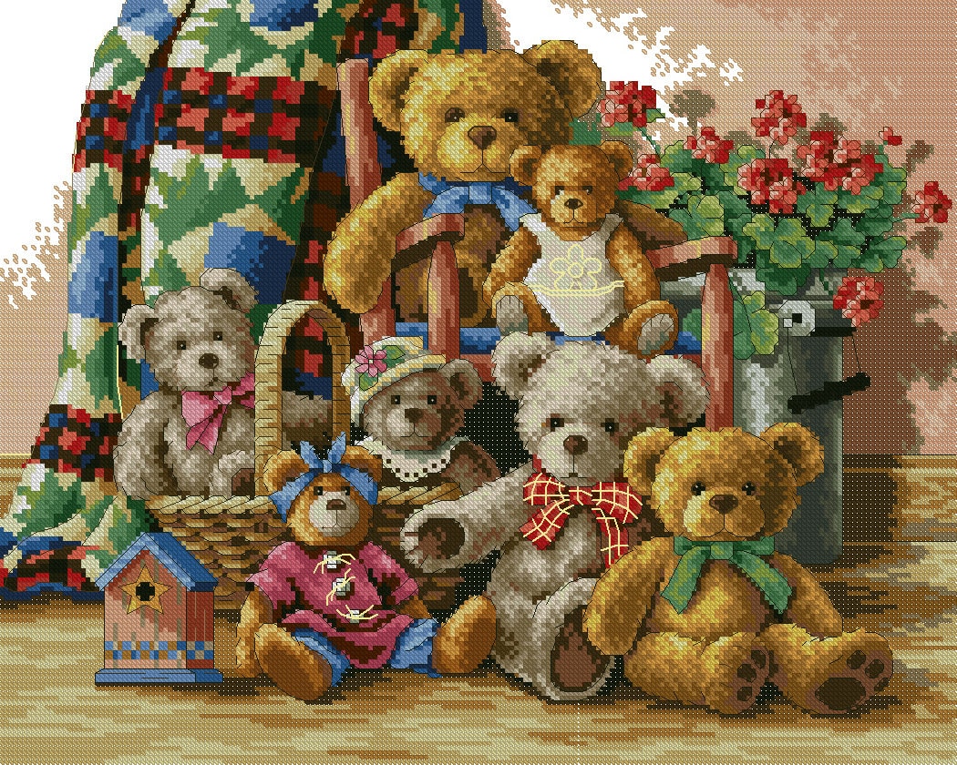 Teddy Bears Cross Stitch Pattern Colorful Art DIY Xstitch Etsy España