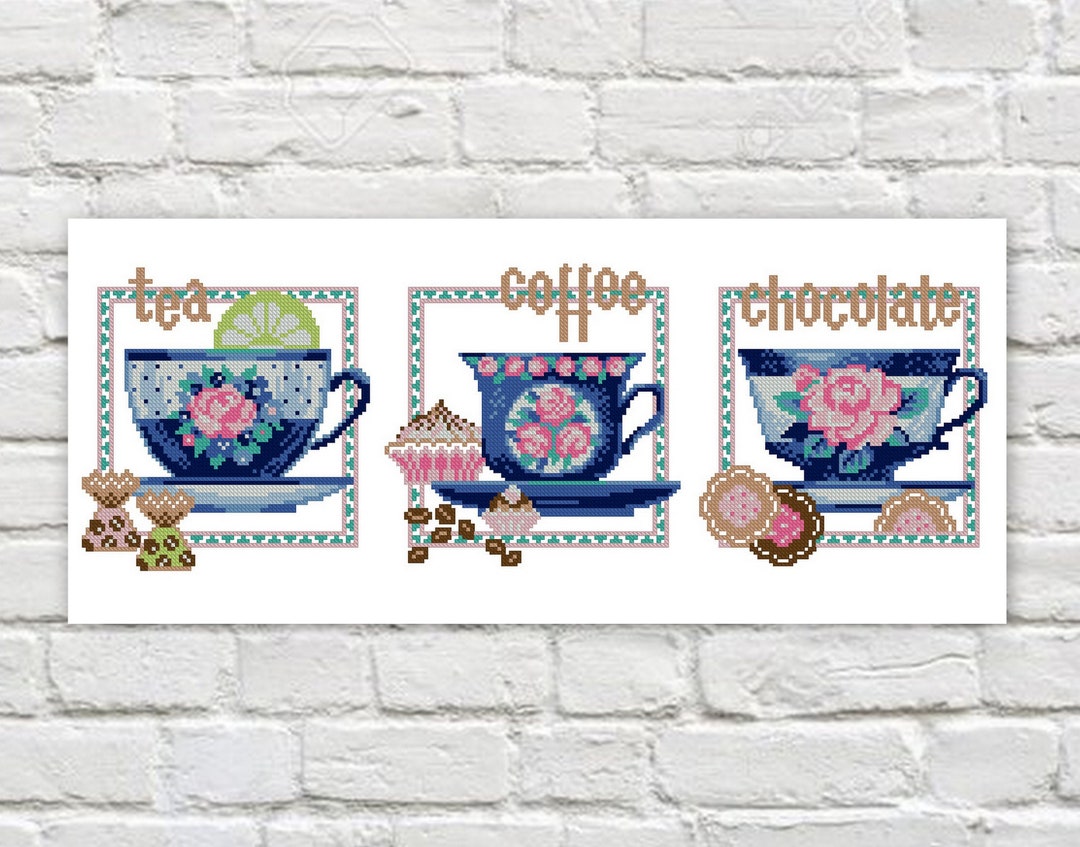 Cup Tea Cross Stitch Pattern Coffee Cross Stitch Kitchen Counted PDF X ...