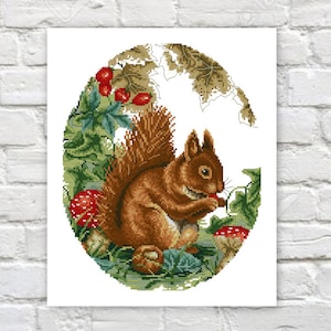 Squirrel Cross Stitch Pattern PDF Counted X-stitch Chart Needlepoint Embroidery Instant Download