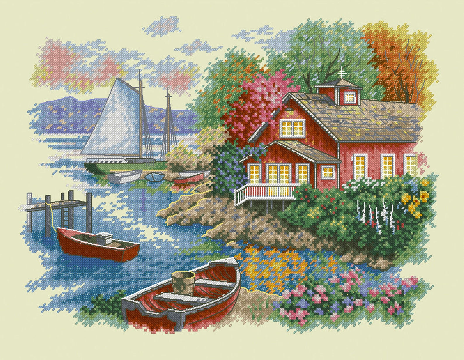 Village Houses Cross Stitch Pattern Colorful Art DIY Xstitch Etsy