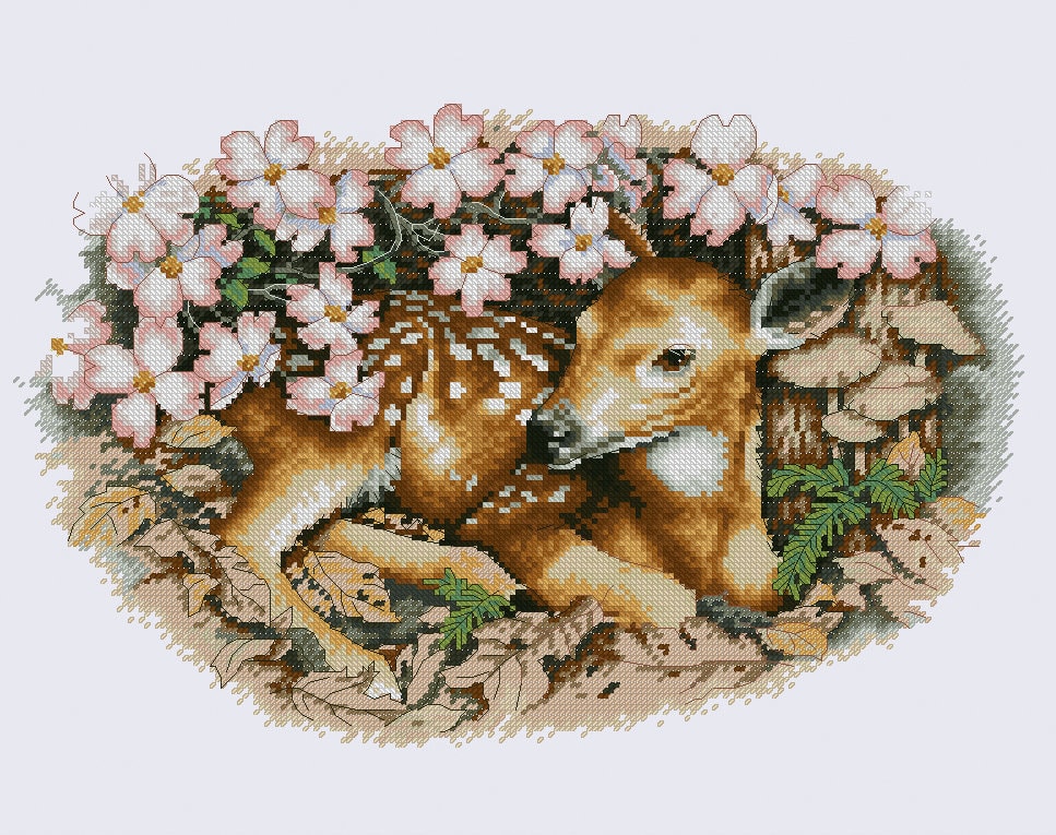 Fawn Pattern Print Fawn Cross Stitch Pattern Colorful Art DIY X-stitch Chart Needlepoint ...