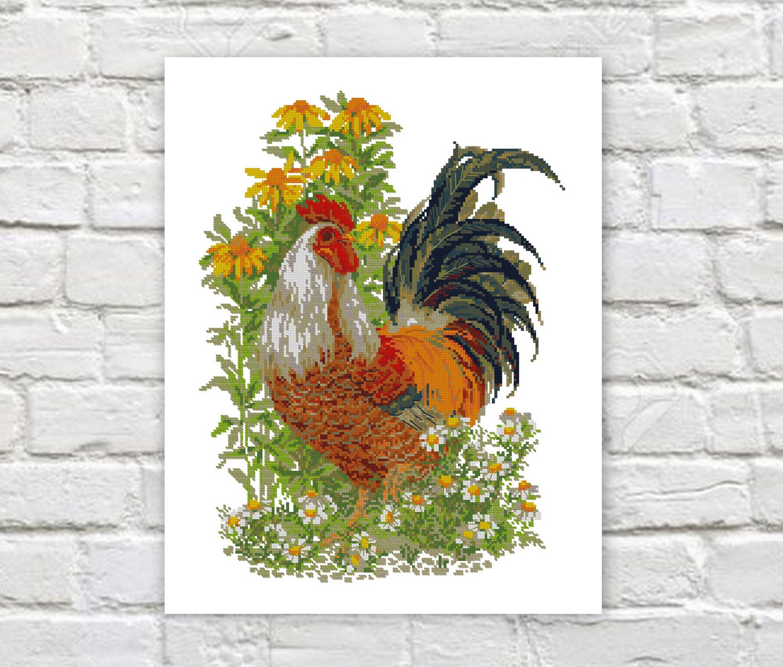 Rooster Cross Stitch Pattern Chickens Cross Stitch Counted PDF Etsy