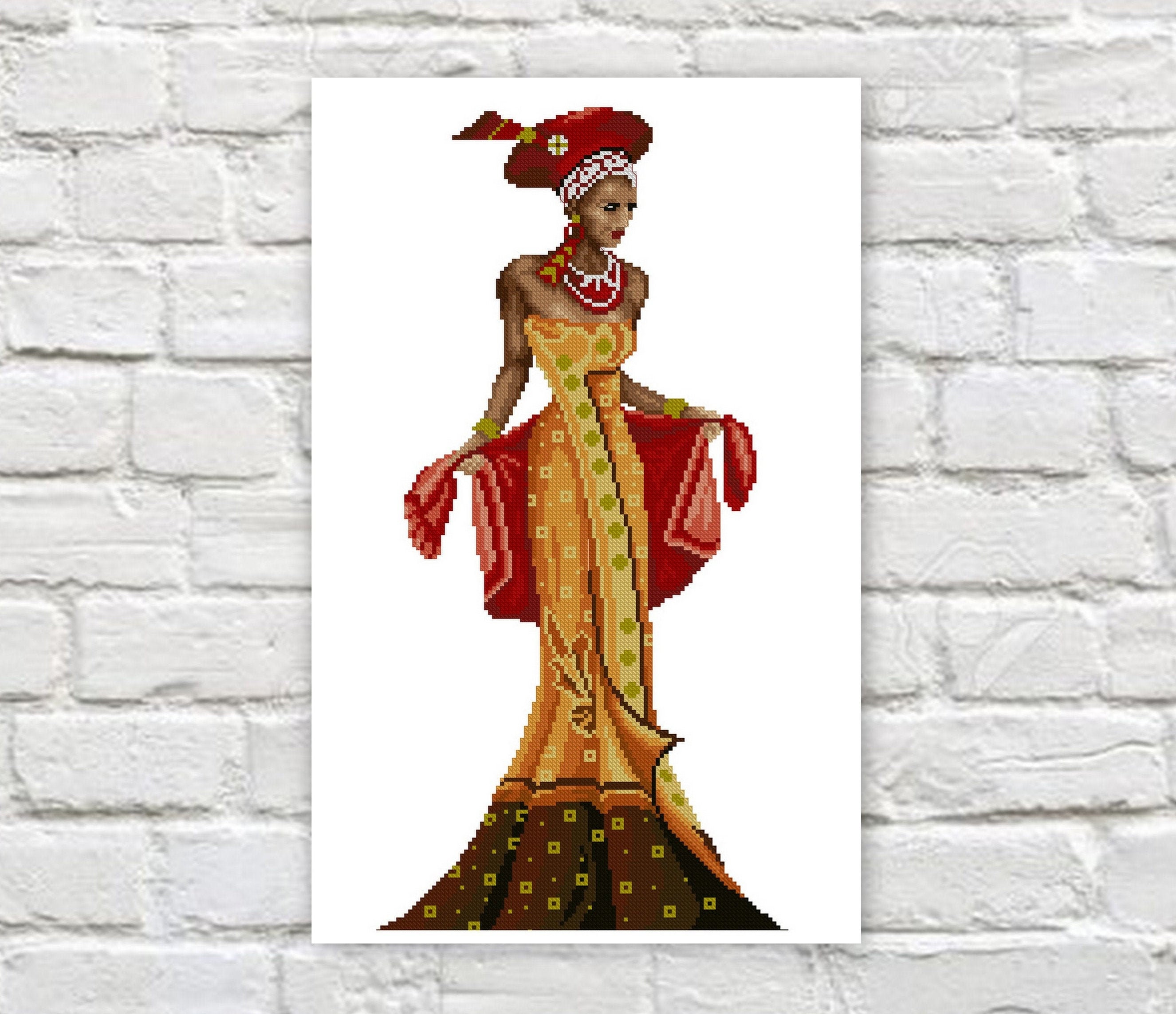 African Cross Stitch Pattern Woman Counted PDF Xstitch Chart Etsy