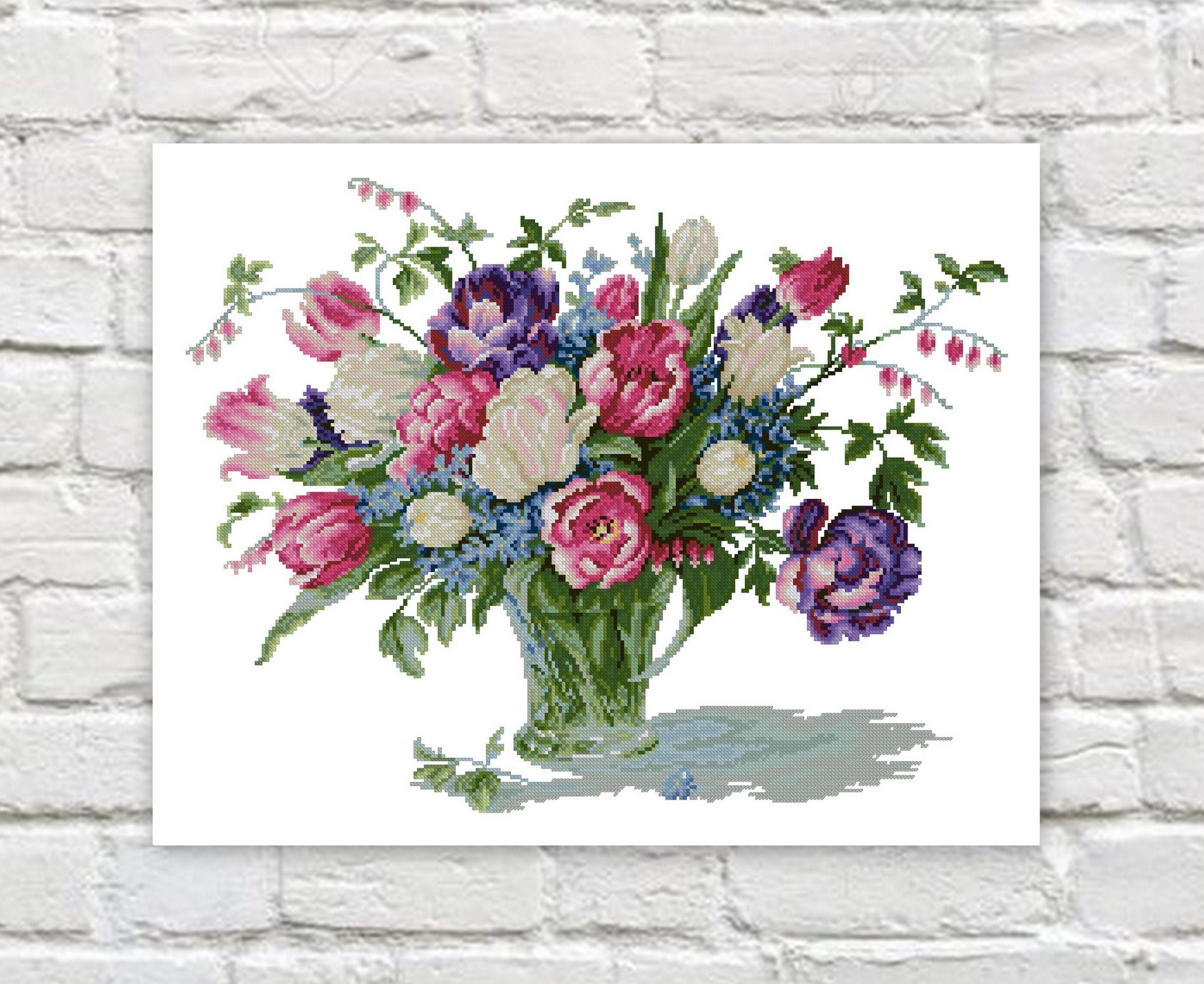 Garden Flowers Cross Stitch Pattern Tulips Counted PDF X-stitch Chart ...