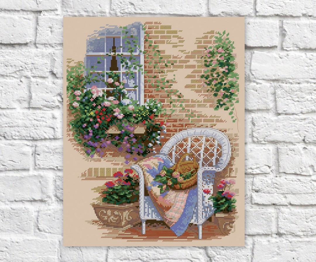 Garden Cross Stitch Pattern Colorful Art DIY X-stitch Chart Needlepoint ...