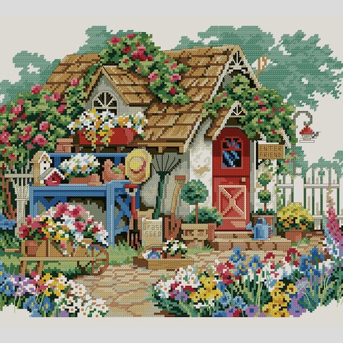 Garden Cross Stitch Pattern Colorful Art DIY Xstitch Chart Etsy