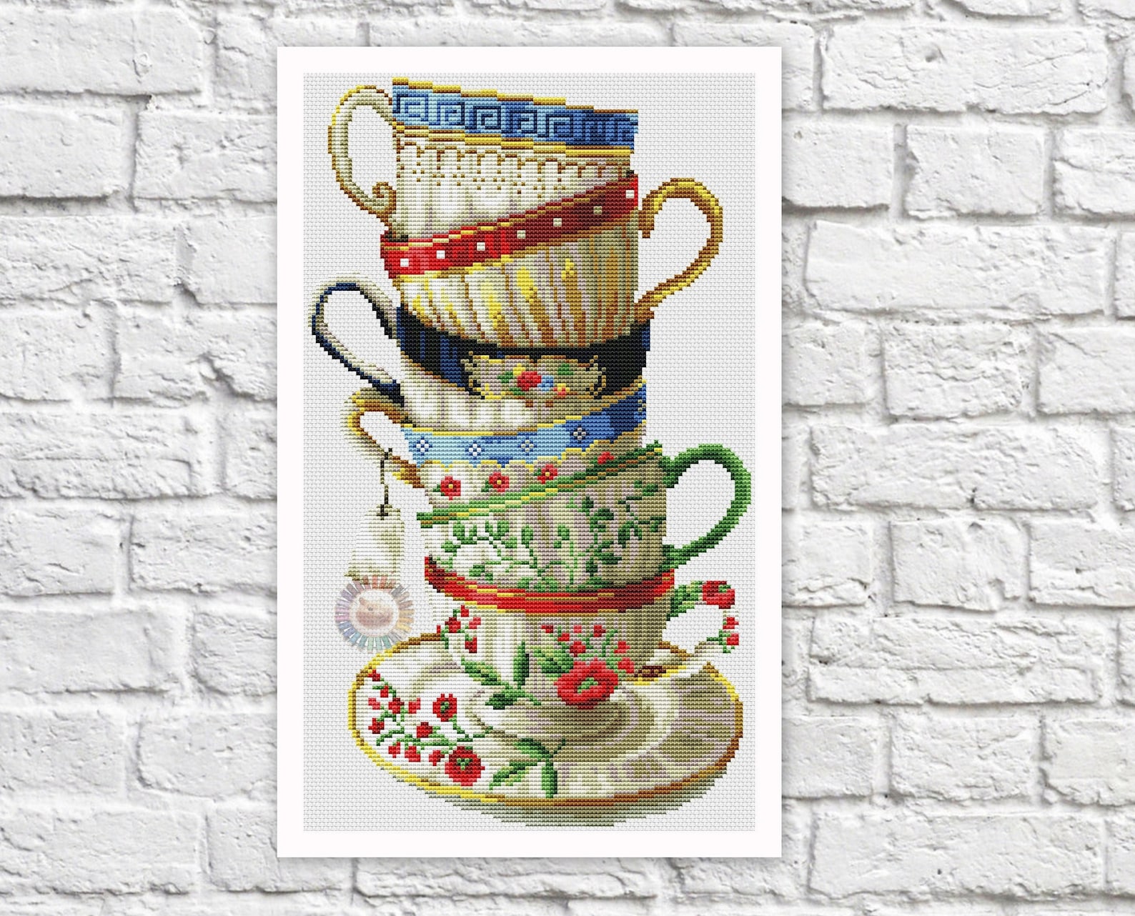 Cups Cross Stitch Pattern Tea Cup Colorful Art DIY Xstitch Etsy