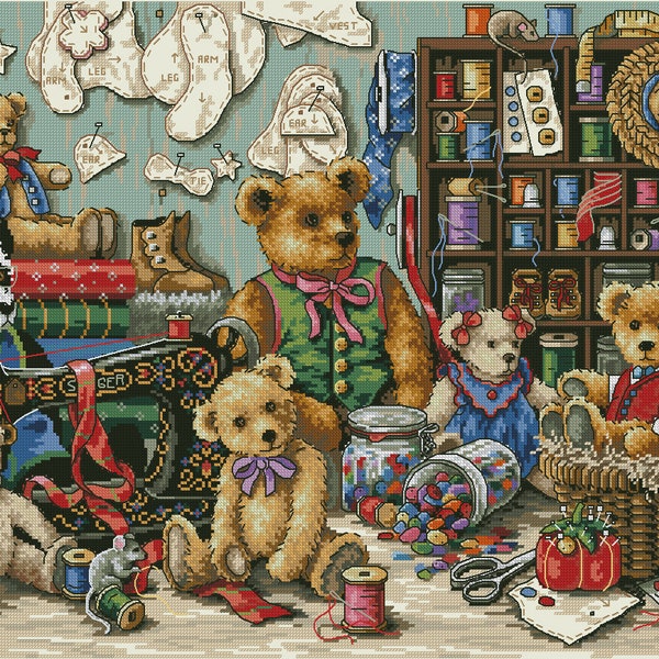 Teddy Bears Cross Stitch Pattern Colorful Art DIY X-stitch Needlepoint Pattern Broderie Graphique Imprimable Téléchargement instantané PDF Design