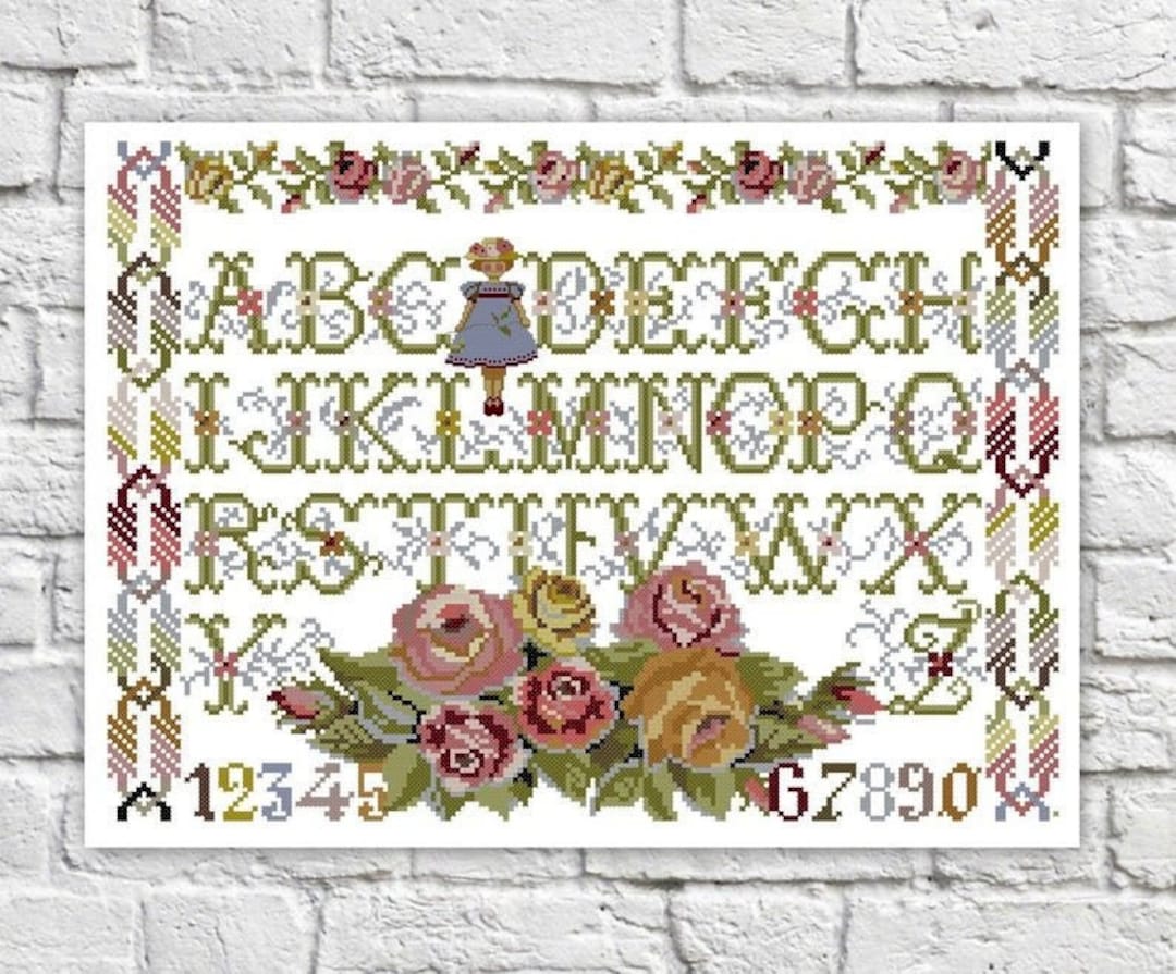 Alphabet Cross Stitch Pattern Alphabet Sampler Colorful Art