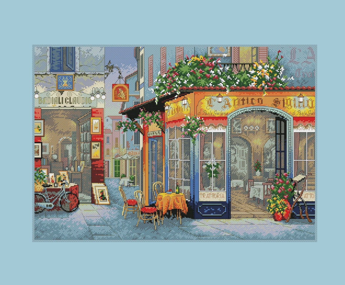 City Street Cross Stitch Pattern City Landscape Cafe | Etsy