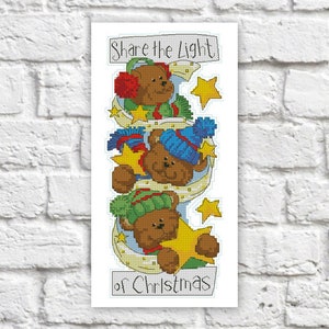 Christmas Bears Cross Stitch Pattern Colorful Art DIY X-stitch Needlepoint Pattern Embroidery Chart Printable Instant Download PDF Design