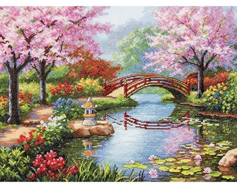 Garden Cross Stitch Pattern Colorful Art DIY X-stitch Chart Needlepoint Pattern Embroidery Chart Printable Instant Download PDF Design