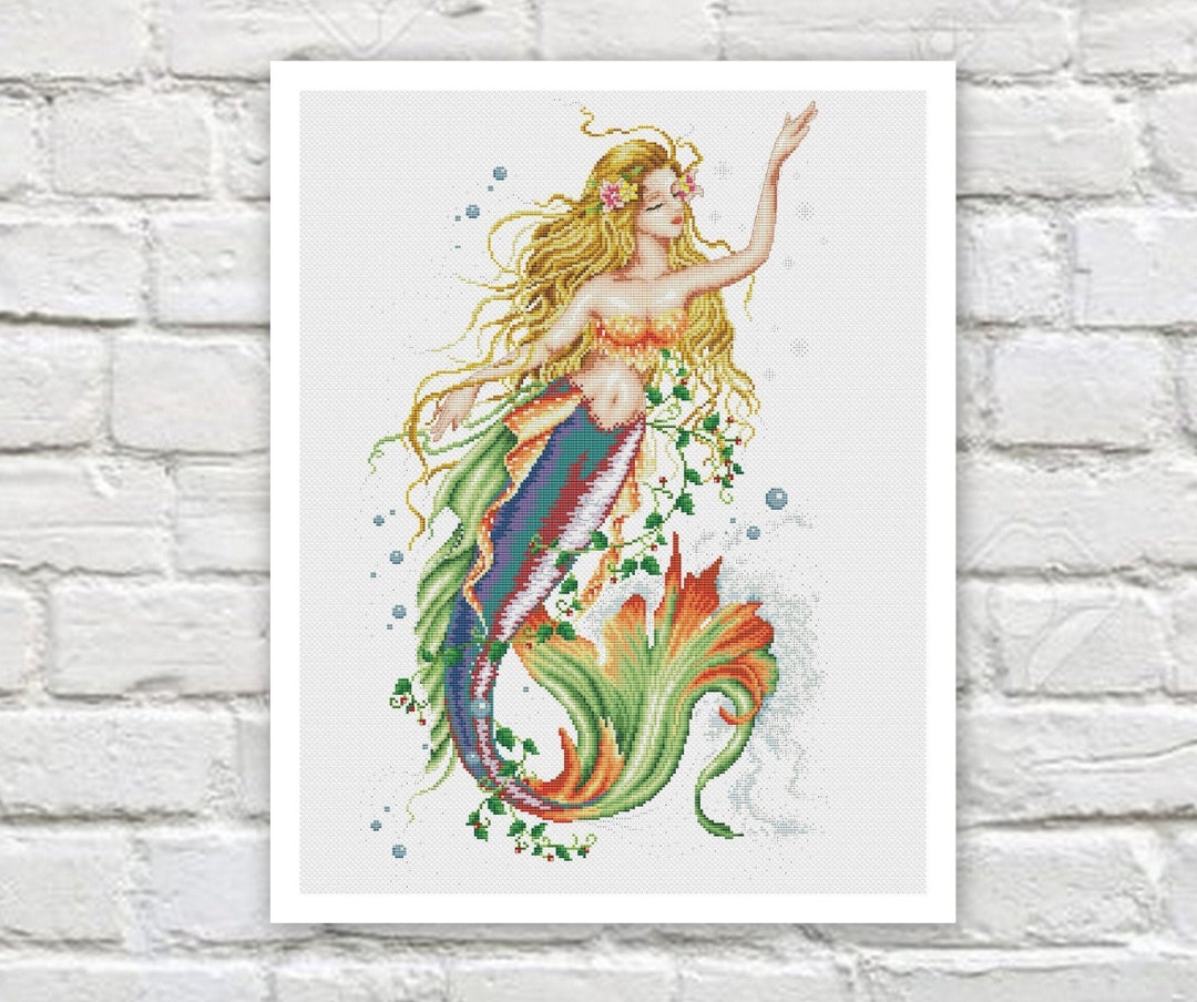 Mermaid Sea Cross Stitch Pattern Colorful Art DIY X-stitch Chart ...