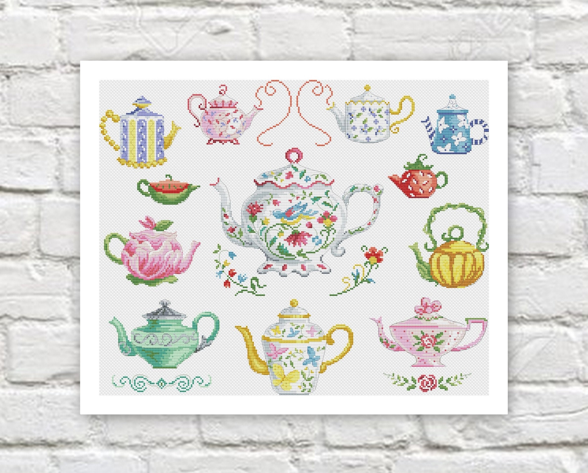 Teapots Cross Stitch Pattern Colorful Art DIY Xstitch Chart Etsy Canada