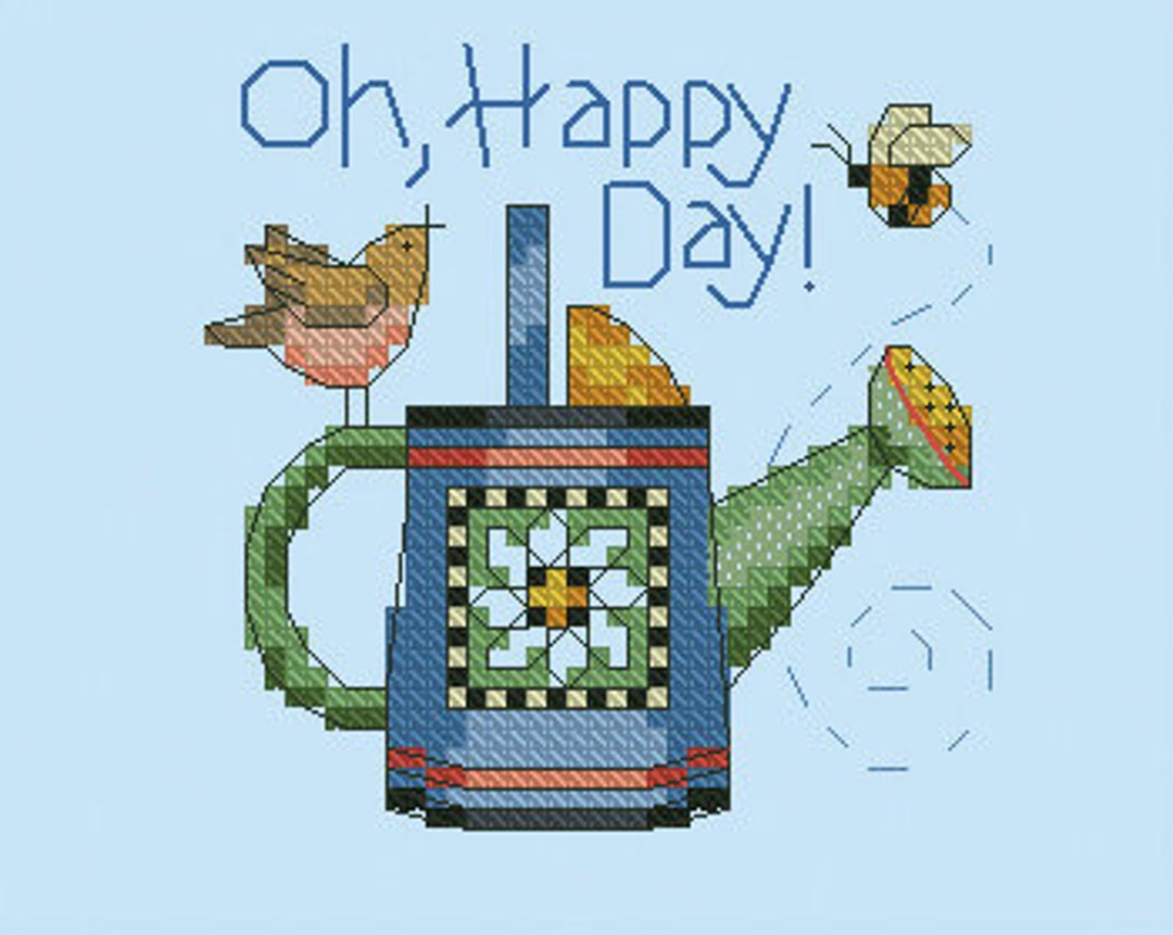 Watering Can Cross Stitch Pattern Small Colorful Art DIY Xstitch