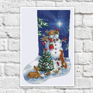 Weihnachtsstrumpf Kreuzstich Muster Bunte Kunst DIY X-Stich Nadelspitzenmuster Stickbild Printable Sofort Download PDF Design