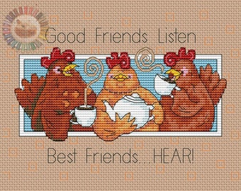 Chickens Cross Stitch Pattern Hen Colorful Art DIY X-stitch Chart Needlepoint Pattern Embroidery Chart Printable Instant Download PDF Design