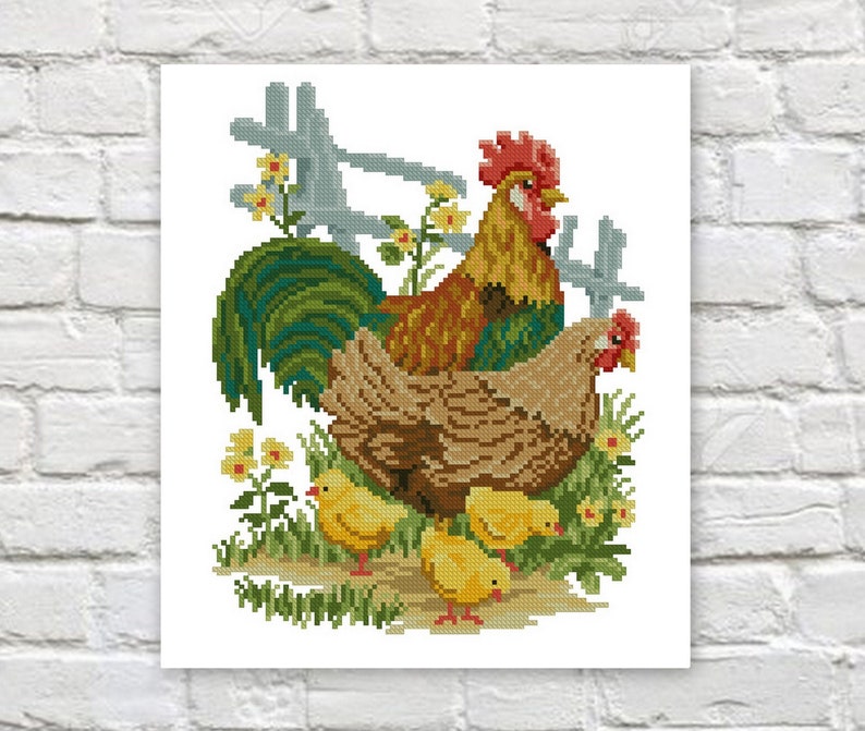 Chickens Cross Stitch Pattern Rooster Cross Stitch Farm Cross Stitch Domestic Birds Counted PDF Chart
