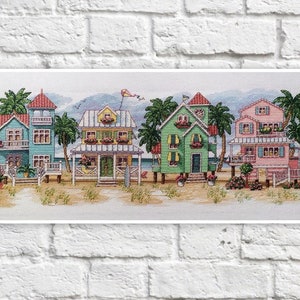 Beach Houses Cross Stitch Pattern Colorful Art DIY X-stitch Chart Needlepoint Pattern Embroidery Chart Printable Instant Download PDF Design