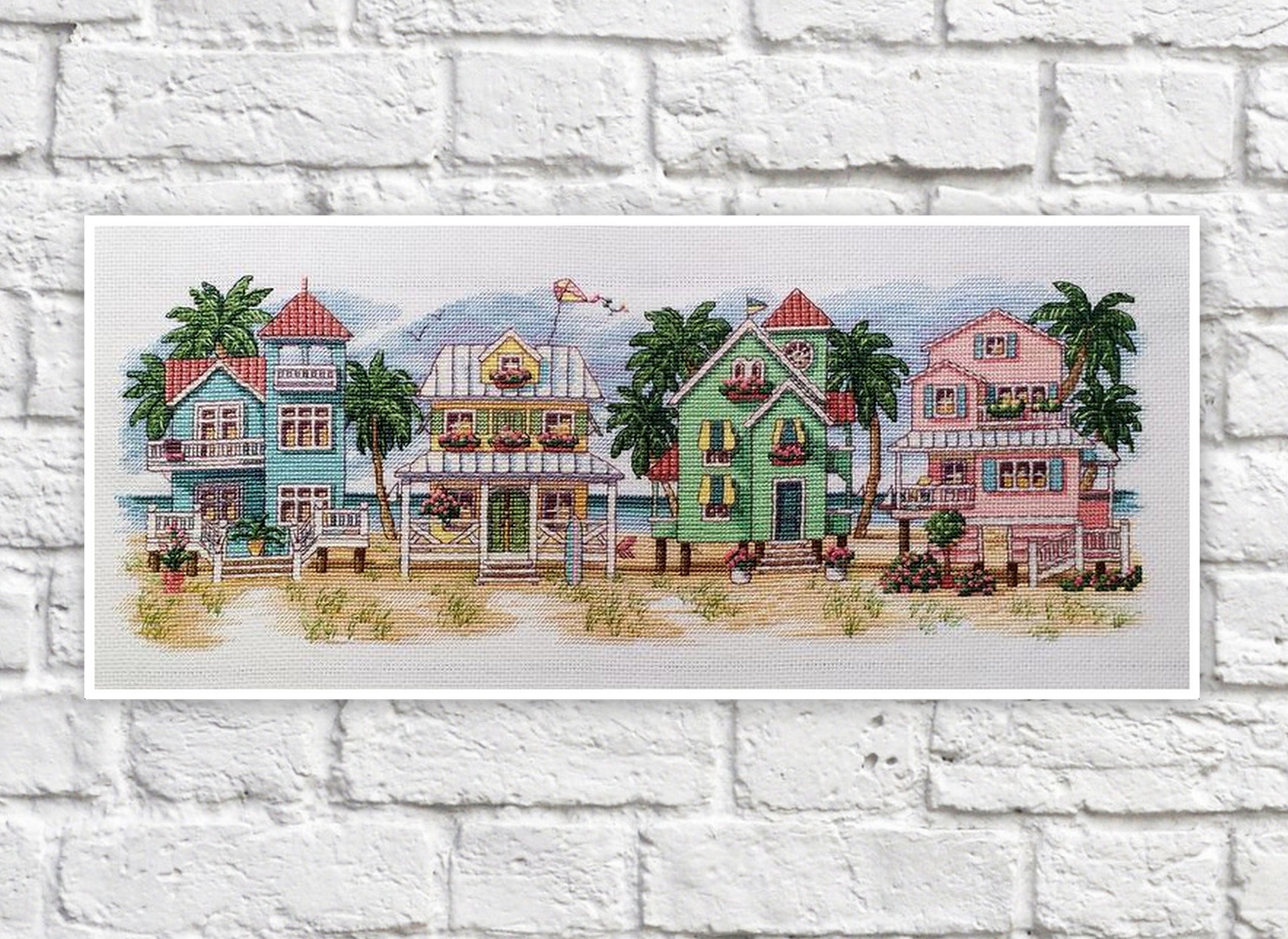 Beach Houses Cross Stitch Pattern Colorful Art DIY X-stitch Chart Needlepoint Pattern Embroidery Chart Printable Instant Download PDF Design