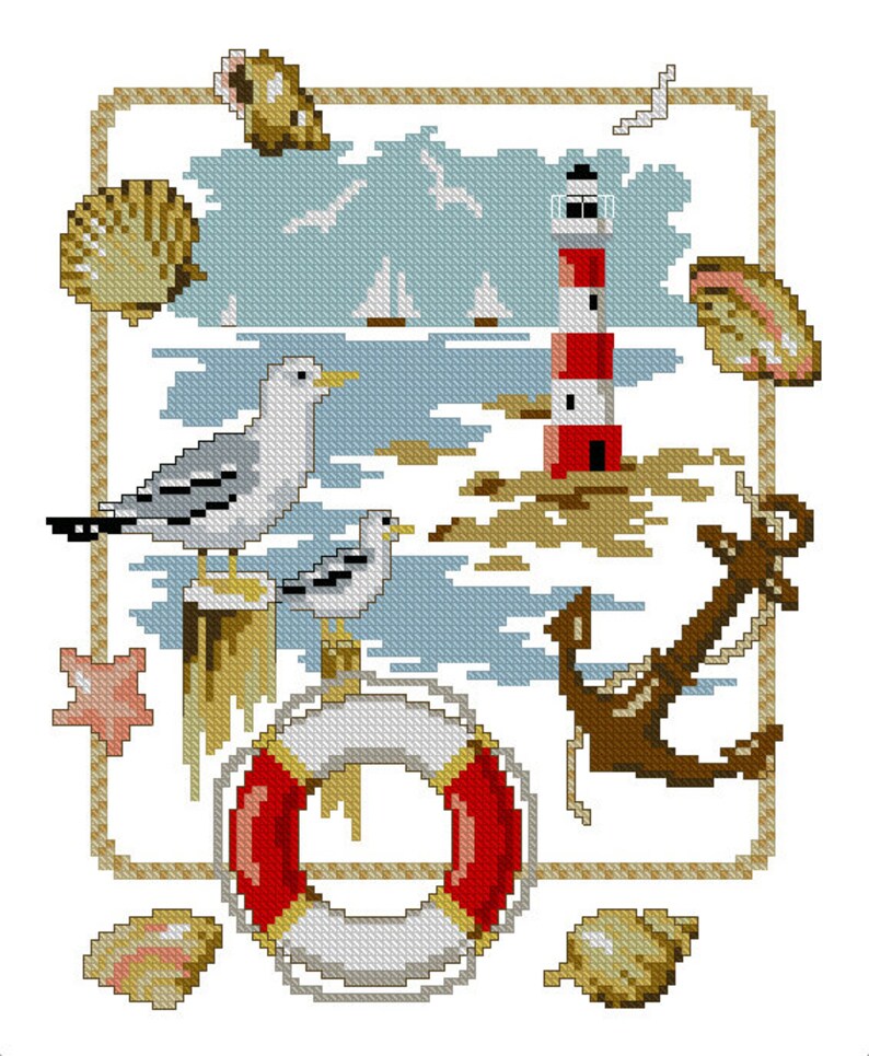 Sea Sampler Cross Stitch Pattern Lighthouse Counted PDF | Etsy