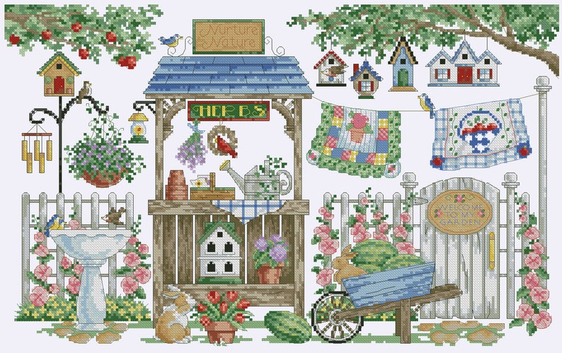 Garden Cross Stitch Pattern Colorful Art DIY X-stitch Chart - Etsy