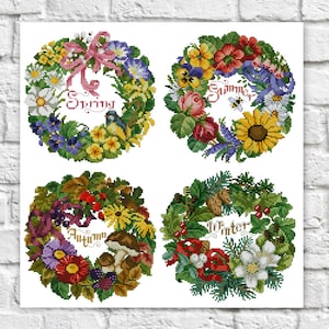Temporada corona patrones de punto de cruz corona de flores arte colorido punto de aguja patrón de bordado gráfico imprimible PDF Descarga instantánea