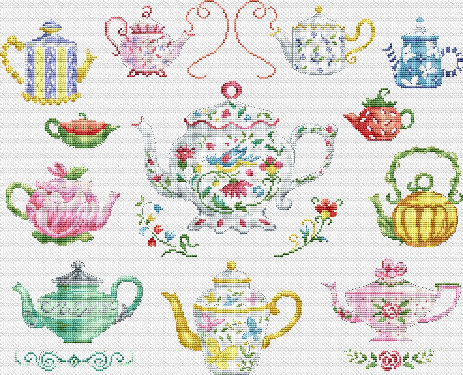 Teapots Cross Stitch Pattern Colorful Art DIY Xstitch Chart Etsy Canada
