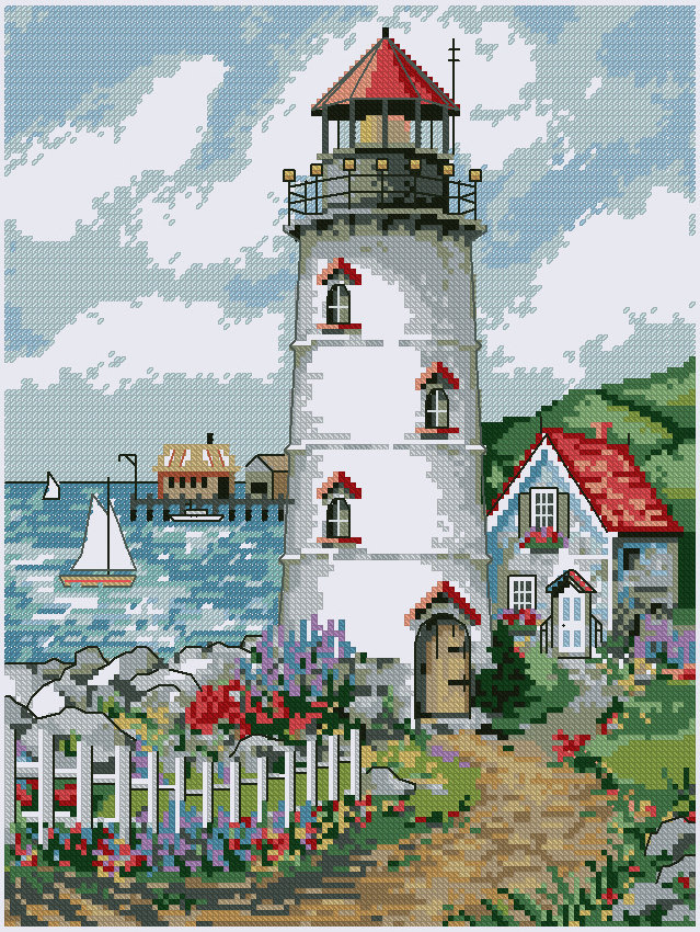 Lighthouse Cross Stitch Pattern Colorful Art DIY X-stitch | Etsy