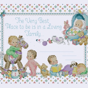 Babyaankondiging Cross Stitch Patroon Kleurrijke Kunst X-Stitch Needlepoint Patroon Borduurschema Afdrukbare PDF Instant Download Ontwerp