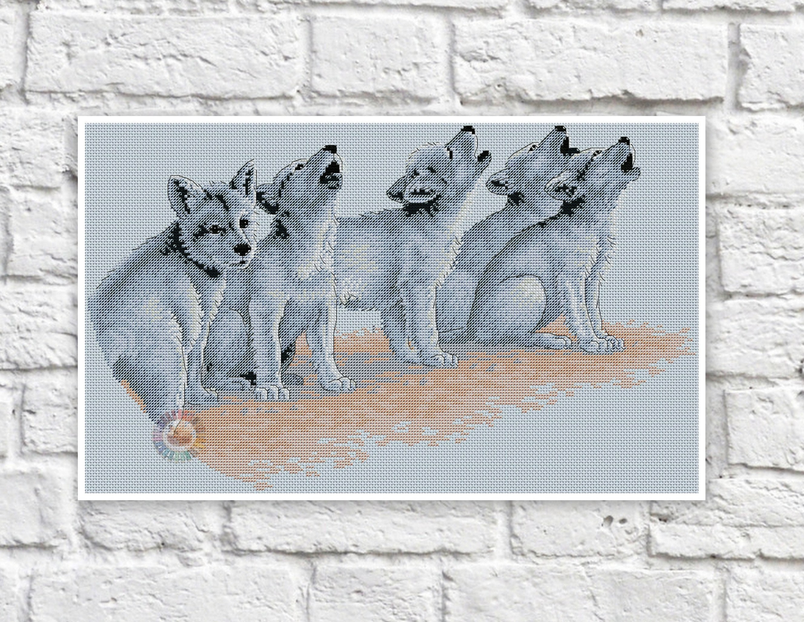 Wolves Cross Stitch Pattern Colorful Art DIY Xstitch Chart Etsy