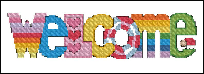 Welcome Cross Stitch Pattern Colorful Art Diy X Stitch Chart Needlepoint Pattern Embroidery Chart Printable Instant Download Pdf Design Patterns Sewing Fiber Aloli Ru