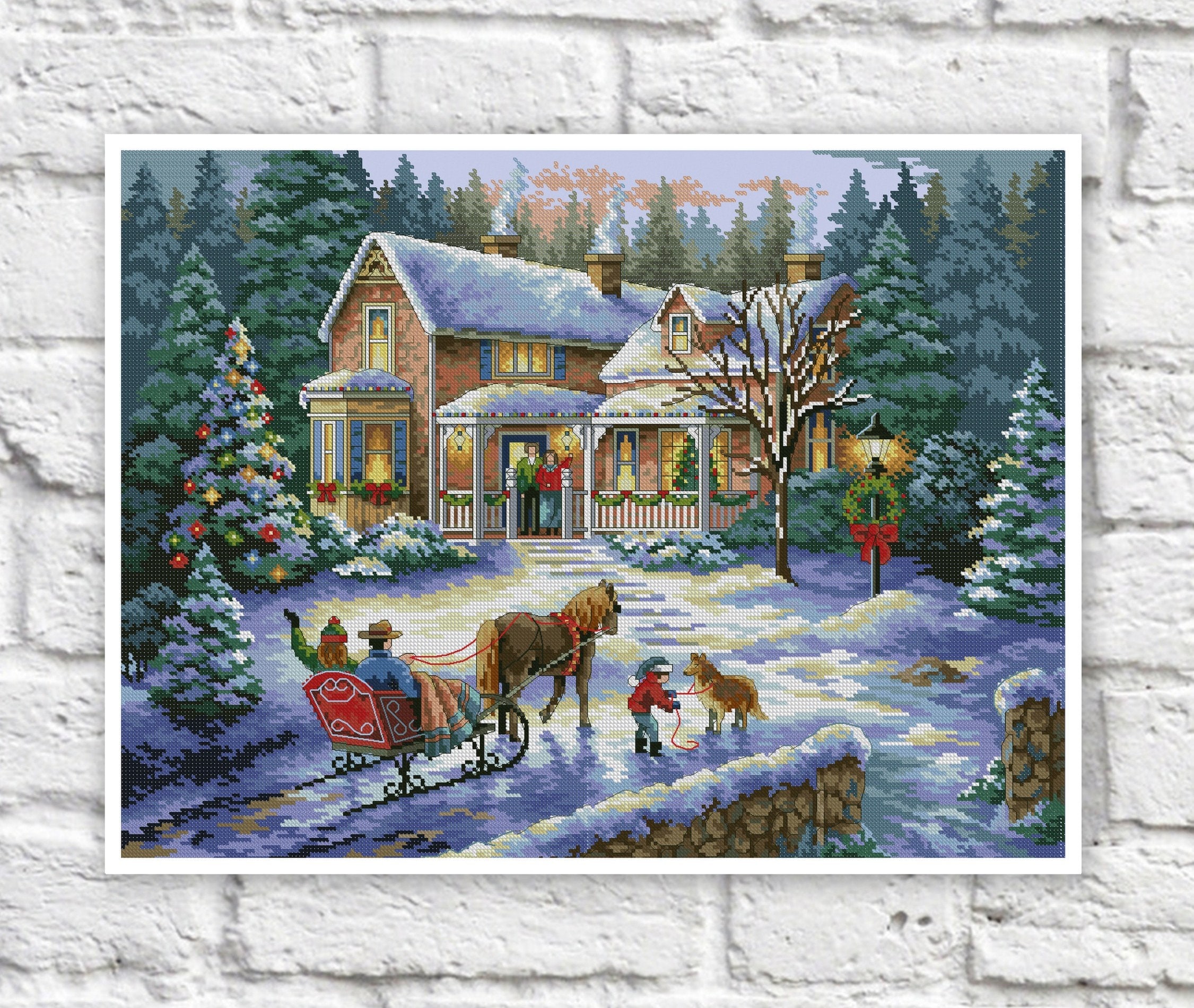 Christmas Cottage Cross Stitch Pattern Colorful Art DIY - Etsy
