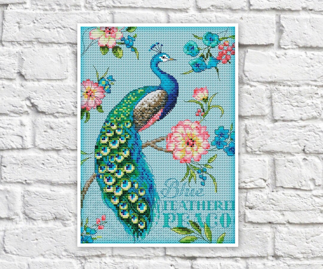 Peacock Cross Stitch Pattern Colorful Art DIY Xstitch Chart