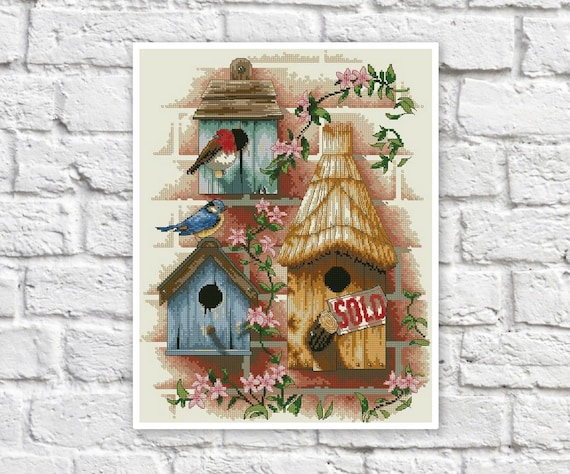 Birdhouse Cross Stitch Pattern Colorful Art DIY X-stitch Chart - Etsy