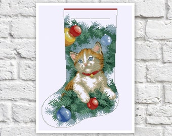 Christmas Stocking Cross Stitch Pattern Colorful Art DIY X-stitch Needlepoint Pattern Embroidery Chart Printable Instant Download PDF Design